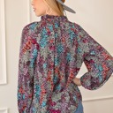  Vibrant Floral Tie V-Neck Blouse