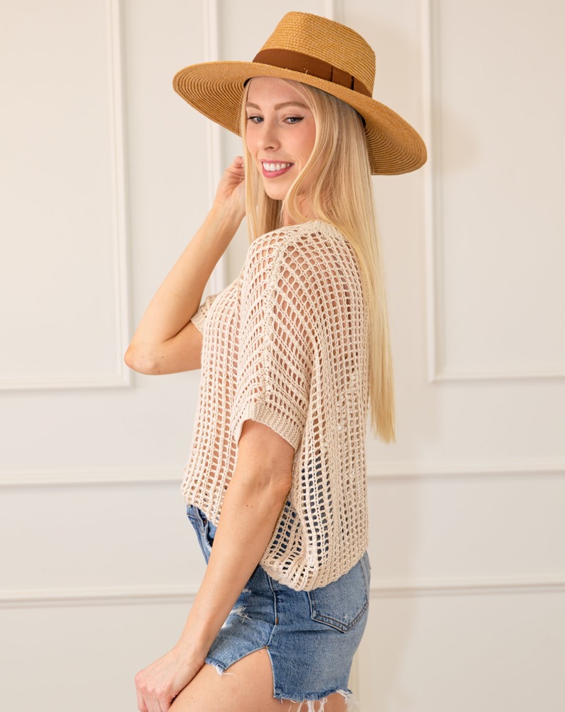 Fishnet Round Neck Short Sleeve Top