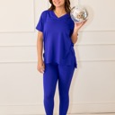 Small Bright Blue Buttery Soft Microfiber Short Sleeve Loungewear Set | S-3X