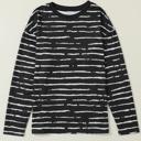 Small Black Retro Striped Casual Long Sleeve Top | Free Shipping