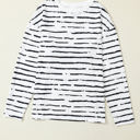 Small White Retro Striped Casual Long Sleeve Top | Free Shipping