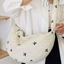 White Black Puffy Quilted Bow Cotton Shoulder Bag