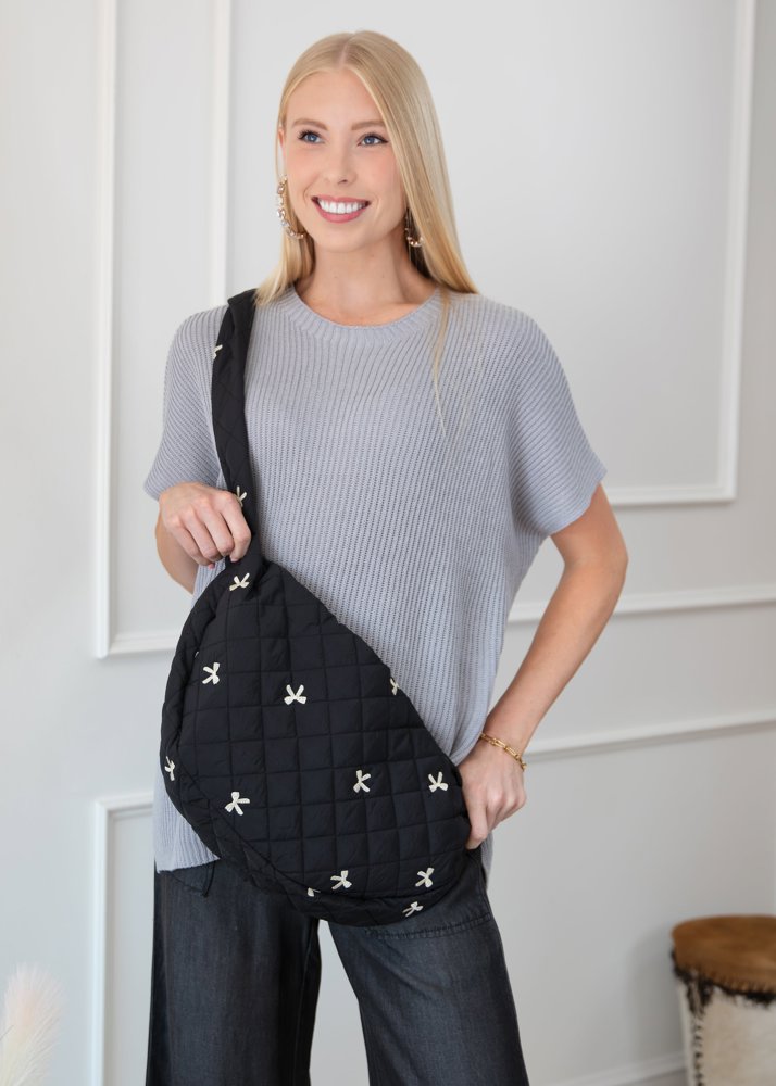 Puffy Quilted Bow Cotton Shoulder Bag