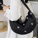 Black White Puffy Quilted Bow Cotton Shoulder Bag