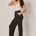 Large Black Stretchy Ribbed Drawstring Pocket Wide Leg Pants