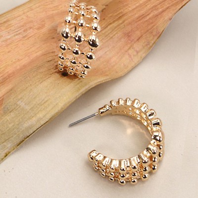 3 Row Bead Ball Hoop Earrings | Free Shipping