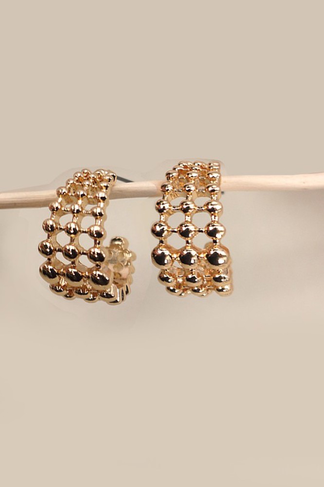 3 Row Bead Ball Hoop Earrings | Free Shipping