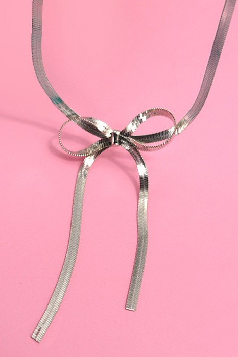 Herringbone Snake Chain Bow Necklace | Free Shipping