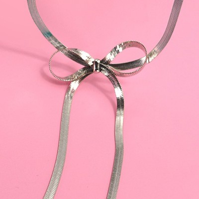 Herringbone Snake Chain Bow Necklace | Free Shipping