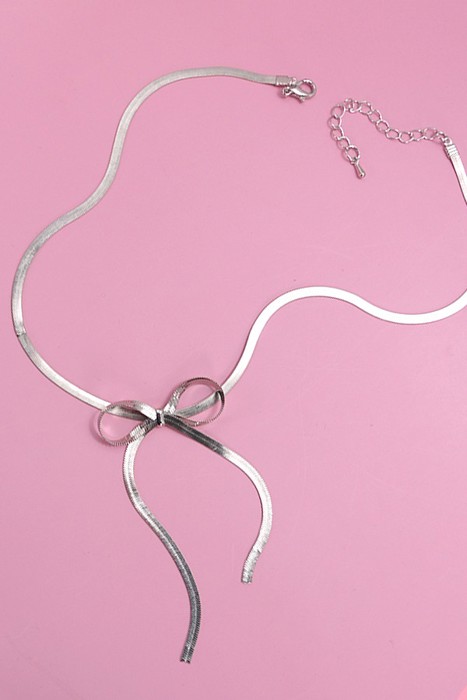 Herringbone Snake Chain Bow Necklace | Free Shipping