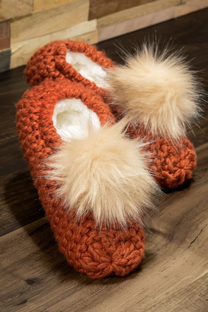 Knitted Slippers with Pom Pom | Two SIZES fits most | Free Shipping