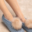  Knitted Slippers with Pom Pom | Two SIZES fits most | Free Shipping