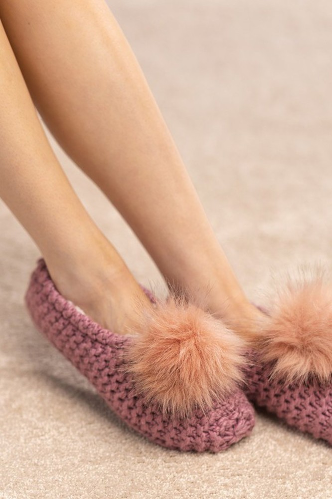 Knitted Slippers with Pom Pom | Two SIZES fits most | Free Shipping