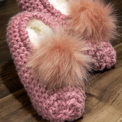 Knitted Slippers with Pom Pom | Two SIZES fits most | Free Shipping