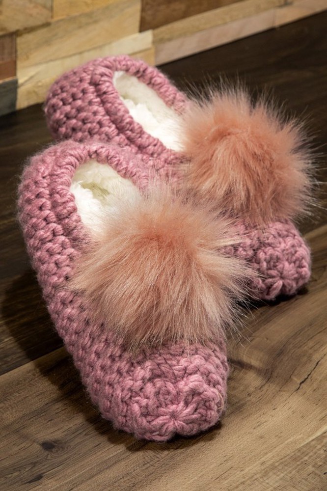 Knitted Slippers with Pom Pom | Two SIZES fits most | Free Shipping