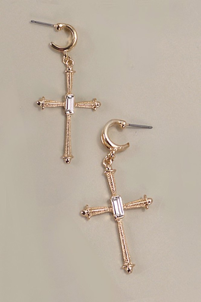 Cross Rhinestone Drop Hoop Earrings | Free Shipping