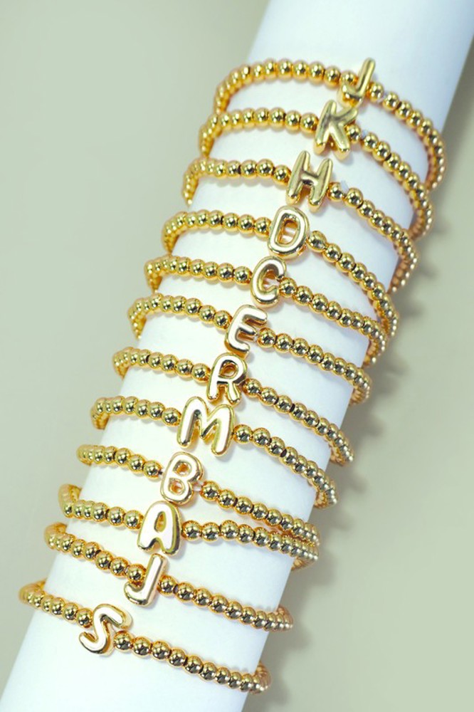 Initial Monogram Bubble Stretch Bead Bracelet | Free Shipping