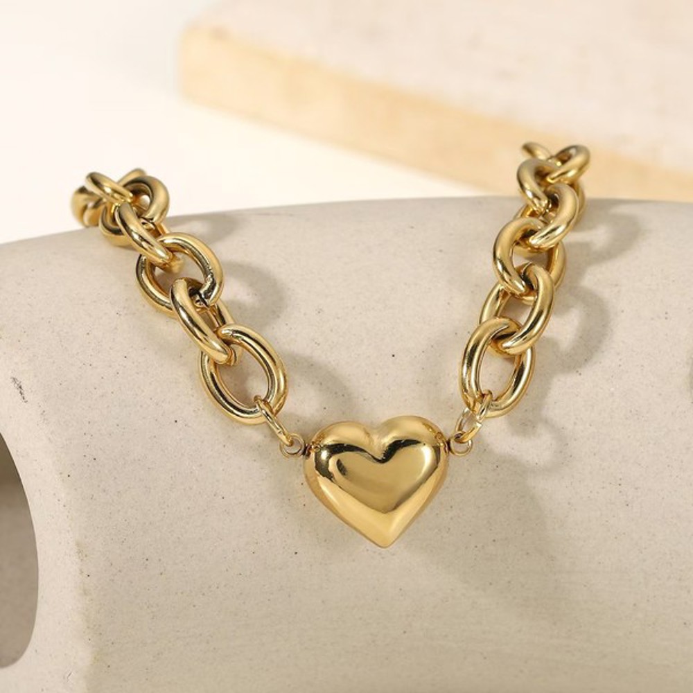 18K Stainless Steel Chuncky Heart Necklace | Free Shipping