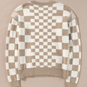  Round Neck Drop Shoulder Checkered Sweater