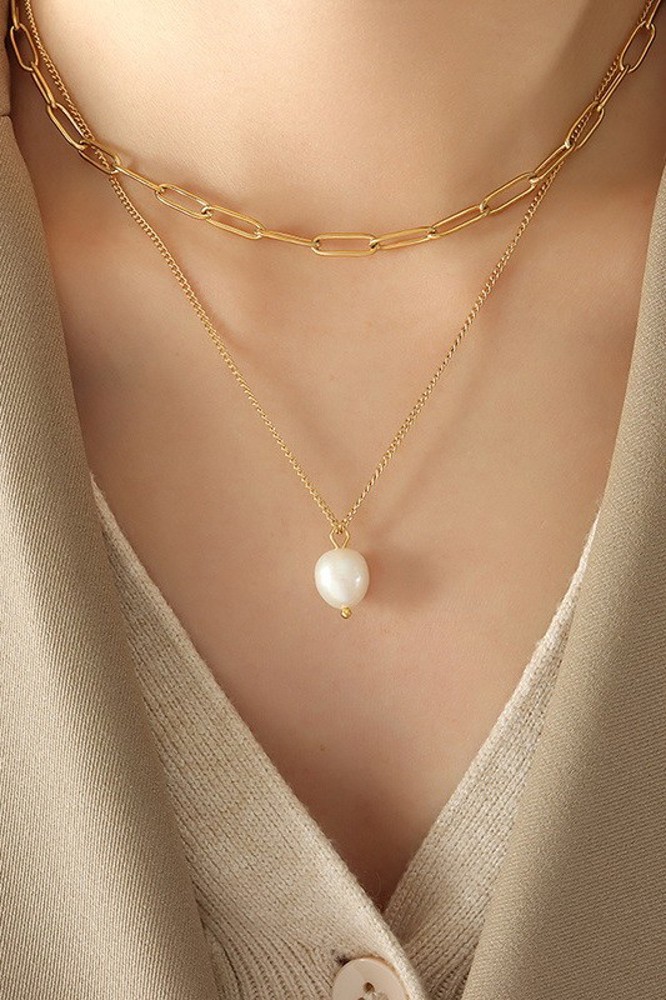 18K Stainless Steel  Pearl Necklace | Free Shipping