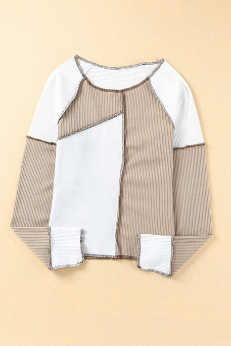 Seaming Trim Rib Knit Top | S-2XL