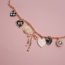  Charm Necklace-bow Checker Heart Rhinestone