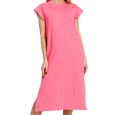 Round Neck Short Sleeve Midi Dress | S-XL
