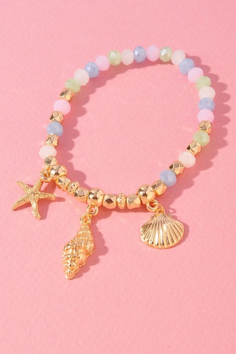 Seashell And Starfish Design Beaded Charm Bracelet