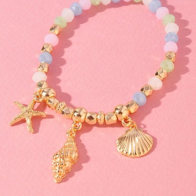 Seashell And Starfish Design Beaded Charm Bracelet