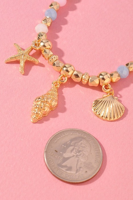 Seashell And Starfish Design Beaded Charm Bracelet