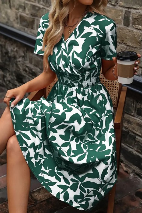 Falling Leaves Waist Band Midi Dress | S-XXL