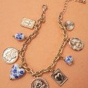  Blue Ceramic Porcelain Coin Cross Charm Bracelet