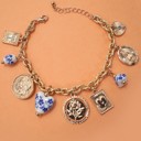  Blue Ceramic Porcelain Coin Cross Charm Bracelet