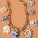  Blue Ceramic Porcelain Coin Cross Charm Bracelet