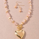  Heart Locket It Pendant Beaded Necklace & Earrings Set