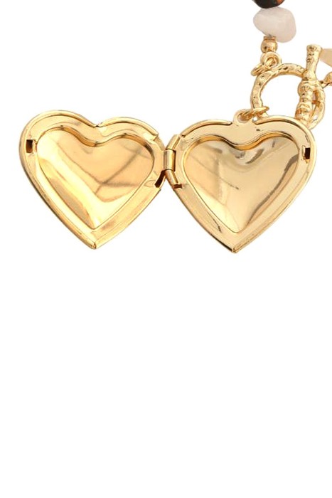 Heart Locket It Pendant Beaded Necklace & Earrings Set
