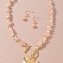  Heart Locket It Pendant Beaded Necklace & Earrings Set