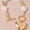  Heart Pendant Pearl & Gold Link Bracelet