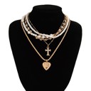  Cross Heart Charm Multilayer Pearl Necklace