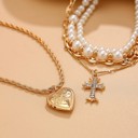  Cross Heart Charm Multilayer Pearl Necklace