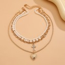  Cross Heart Charm Multilayer Pearl Necklace