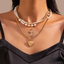  Cross Heart Charm Multilayer Pearl Necklace