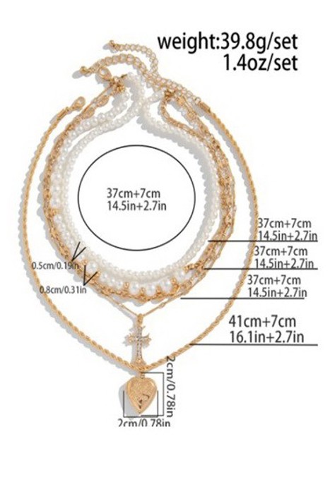 Cross Heart Charm Multilayer Pearl Necklace