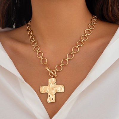Easter Gift - Hammered Cross Front Toggle Necklace | 2 Colors