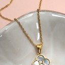 H 18k Stainless Steel Mother of Pearl Clover Initial Necklace