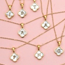 J 18k Stainless Steel Mother of Pearl Clover Initial Necklace