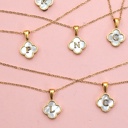 L 18k Stainless Steel Mother of Pearl Clover Initial Necklace