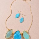 Blue Irregular Resin Stone Pendant Necklace & Earrings Set