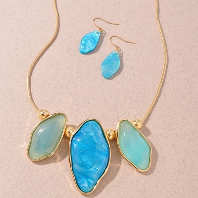 Irregular Resin Stone Pendant Necklace & Earrings Set