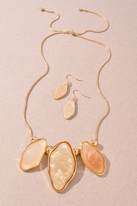 Irregular Resin Stone Pendant Necklace & Earrings Set